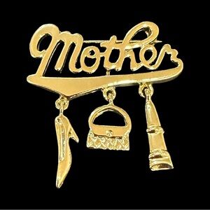 Vintage AJC  'Mother' Brooch with Charms Gold Tone